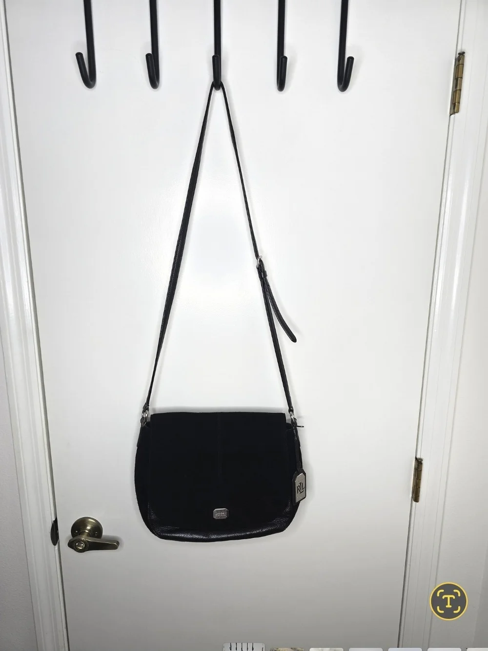 Lauren Ralph Lauren Black Leathet & Suede Crossbody Bag